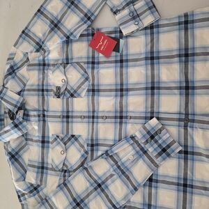 Kimes Ranch Blue and White Plaid Button Down Shirt